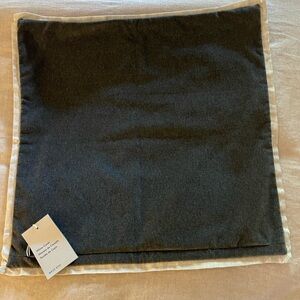 West Elm Velvet Pillow Cover Dark Gray Beige Trim 20x20 NWT